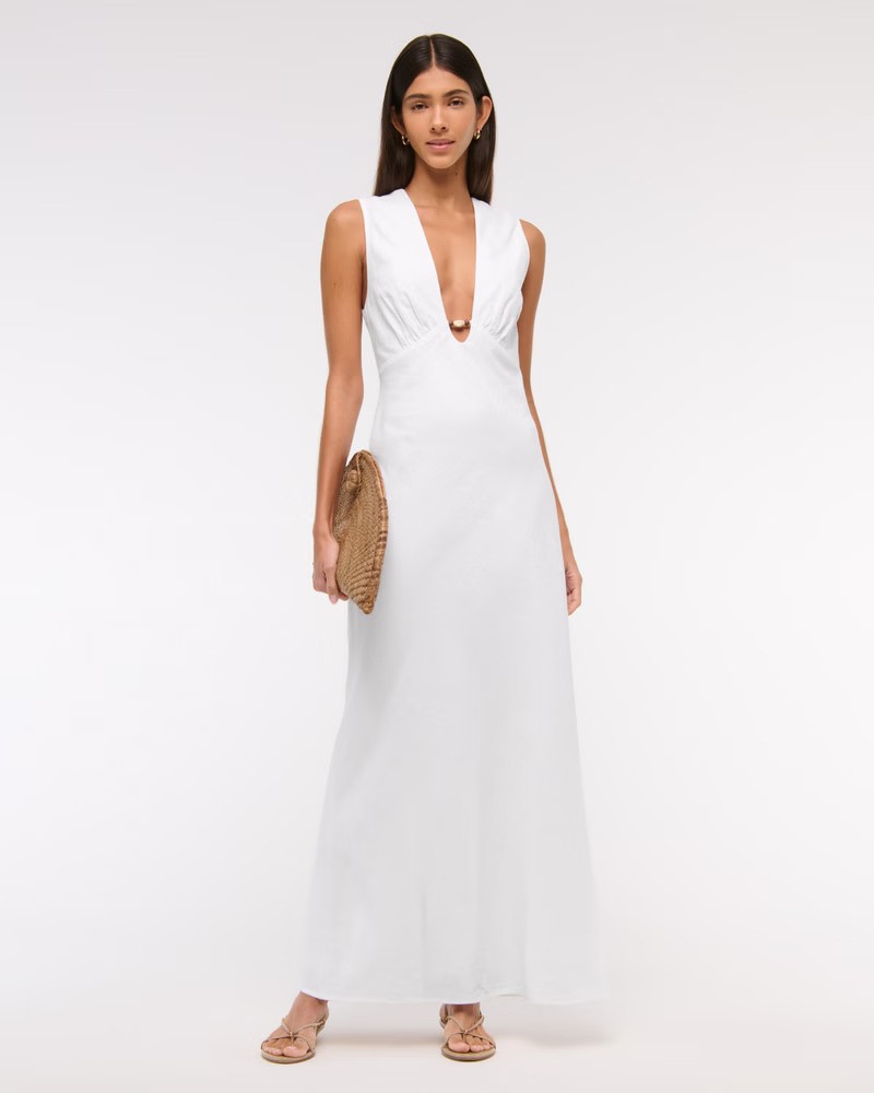 2. Beaded Plunge Linen-Blend Maxi Dress