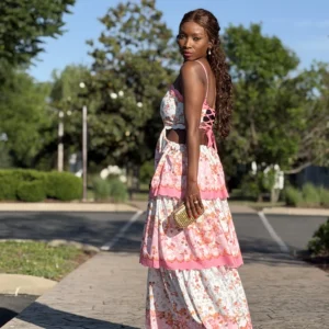 Cut-Out Floral Tiered Maxi Dress