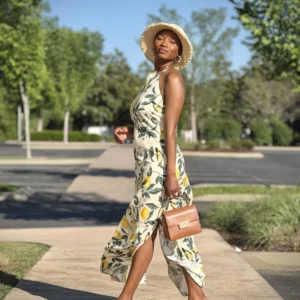 Lemonade Halter Neck Open-Back Maxi Dress