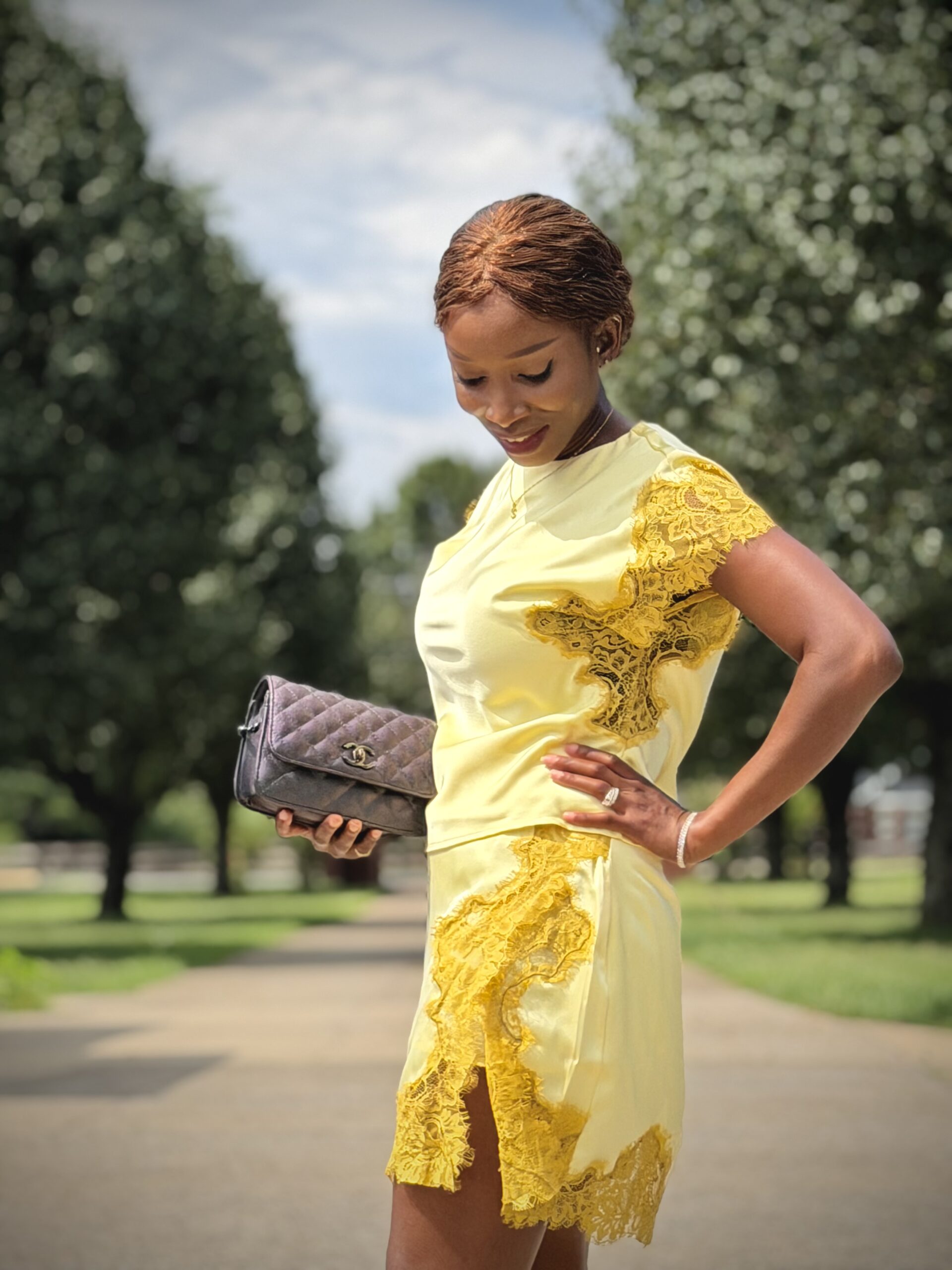 Satin lace trim mini skirt set for women - Image 5